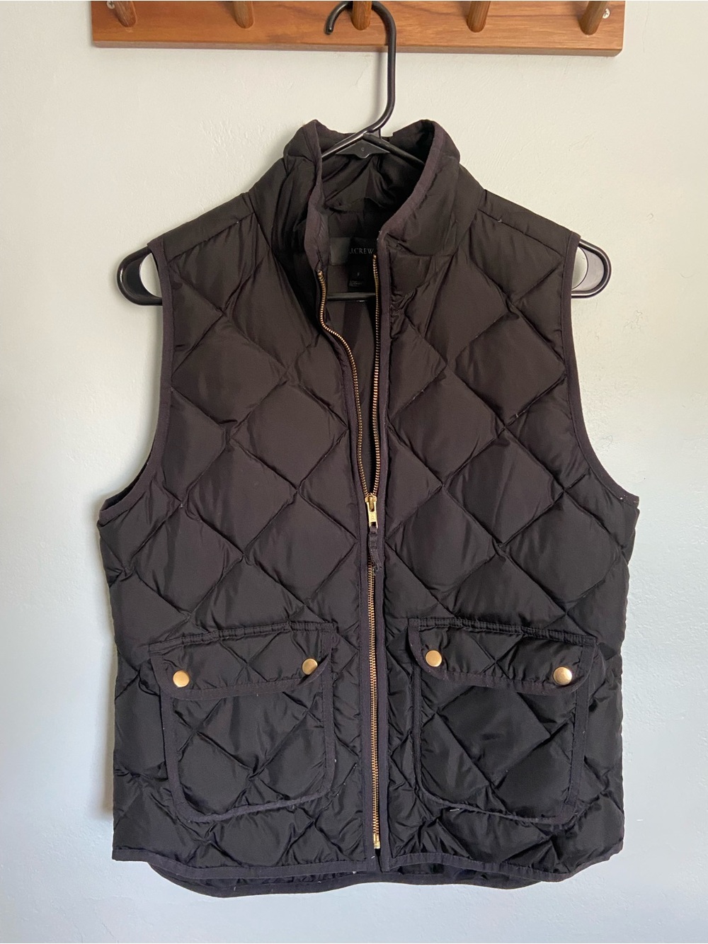 J.Crew Quilted Black Puffer Vest with Gold Hardware